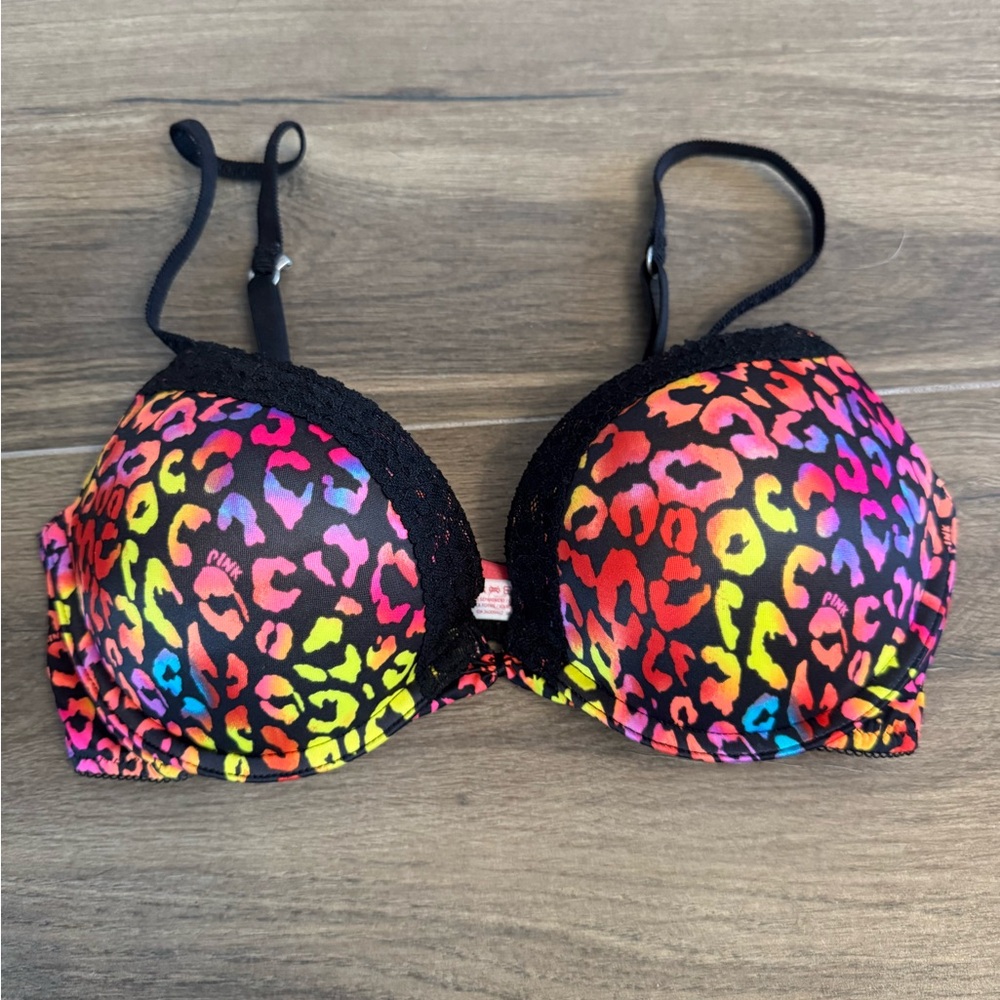 Victoria’s Secret PINK Rainbow Cheetah Print Padded Ultimate Push-Up Bra